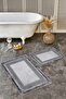 2-Piece Bathroom Kitchen Mat Set with Framed Motif and Antique Geometric Antique Motif on Gray Black Floor - 3