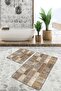 Classic 2-Piece Bathroom & Kitchen Mat Set with Patchwork Motif and Local Ethnic Motifs on Brown Floor - 2