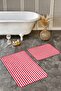 Set of 2 Geometric Simple & Stylish 2-Piece Bath Mat Set with Striped Motifs on Red Floor - 2