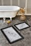 Set of 2 Geometric Classic 2-Piece Bath Mat Set with Framed Motif and Metallic Pattern on Marble Floor - 3