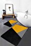 Yellow - Modern Motif Geometric on Black Floor Simple & Stylish 2-Piece Bathroom & Kitchen Mat Set