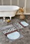 طقم سجادة حمام مكونة من قطعتين بتصميم هندسي كلاسيكي من القماش بتصميم هندسي على أرضية باللون الأزرق والبني - 3