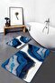 Navy Blue - Canvas Motif Painting on White Background Modern Simple & Stylish 2-Piece Bathroom & Kitchen Mat Set - 5