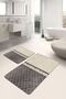 Cream - Diamond Geometric Classic 2-Piece Bathroom & Kitchen Mat Set with Marble Motif on Brown Floor