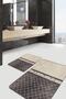 Cream - Diamond Geometric Classic 2-Piece Bathroom & Kitchen Mat Set with Marble Motif on Brown Floor - 5
