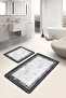 Black - Gray Framed Motif Antique Motif Avangarde 2-Piece Bathroom Mat Set