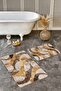2-Piece Simple & Stylish Classic 2-Piece Bathroom & Kitchen Mat Set with Geometric Motif on Cream Floor - 3