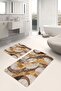 2-Piece Simple & Stylish Classic 2-Piece Bathroom & Kitchen Mat Set with Geometric Motif on Cream Floor - 5