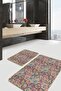 Geometric Vintage 2-Piece Bathroom & Kitchen Mat Set with Art Deco Motif and Ethnic Pattern on White Background - 5