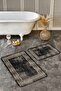 Gold - Gold Geometric Avangarde 2-Piece Bathroom & Kitchen Mat Set with Framed Motifs on Black Floor - 2