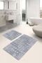 Set of 2 Plain & Stylish 2-Piece Bathroom Mat Set with Knitted Motif on Gray Floor and Antique Patterned
