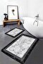 White - Black Framed Motif Marble Patterned Geometric Simple & Stylish 2-Piece Bathroom Mat Set on the Floor - 5