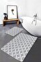 Gray - White Geometric Motif Diamond on White Floor Geometric Simple & Stylish 2-Piece Bathroom & Kitchen Mat Set