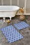 Set of 2 Classic Patterned Geometric Classic 2-Piece Bathroom Mat Set with Geometric Motifs on Dark Blue Floor - 5