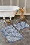 طقم سجادة للحمام والمطبخ مكون من قطعتين بتصميم أوراق شجر محبوكة على أرضية زرقاء - 6
