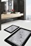 Black - Gray Framed Motif Marble Geometric Simple & Stylish 2-Piece Bathroom & Kitchen Mat Set - 2