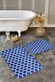 Set of 2 Navy Blue Ogea Motif Morrocan Patterned Geometric Simple & Stylish 2-Piece Bath Mat Set