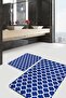 Set of 2 Navy Blue Ogea Motif Morrocan Patterned Geometric Simple & Stylish 2-Piece Bath Mat Set - 6