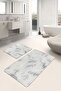 Set of 2 Geometric 2-Piece Bath Mat Set with Framed Motif on Gray Floor - 3