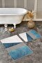 Set of 2 Geometric Geometric Simple & Stylish 2-Piece Bath Mat Set with Houndstooth on Blue Floor - 3