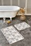 2-Piece Ecru - Floral Motif Floral Patterned Classic 2-Piece Bathroom & Kitchen Mat Set on Gray Floor - 6
