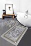 Gray - Black Framed Motifed Antique Avangarde Geometric 2-Piece Bathroom & Kitchen Doormat Set