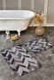 Cream - Brown Patchwork Motif Fur on the Floor Simple & Stylish Classic 2-Piece Bathroom & Kitchen Mat Set - 3