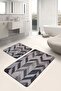 Cream - Brown Patchwork Motif Fur on the Floor Simple & Stylish Classic 2-Piece Bathroom & Kitchen Mat Set - 5