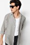 Lacivert Regular Fit Çizgili Dokulu Keten Görünümlü Gömlek TMNSS23GO00062