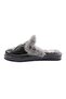 Women's Closed Toe Stone Square Crest Fur Slippers Black Crocodile Suede 8463268 - 3