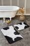 Set of 2 Black - White Post Motif Fur Pattern on the Floor Simple & Stylish Classic 2-Piece Bath Mat Set