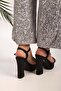 Women's Gilly Black Satin Stone Platform Heeled Shoes - 4