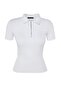 Beyaz Fermuar Detaylı Fitted/Vücuda Oturan Polo Yaka Fitilli Esnek Örme Bluz TWOSS23BZ00496 - 6