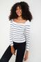 Women's White Sweetheart Neckline Striped Corduroy Knitted Blouse - 4