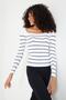 Women's White Sweetheart Neckline Striped Corduroy Knitted Blouse - 7