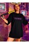 Large Size Black Unisex Oversize T-shirt with Power Written on the Front and Wings Printed on the Back - 5