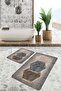 Set of 2 Hexagonal Motif Geometric Geometric Classic 2-Piece Bath Mat Set on Brown Floor
