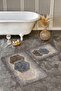 Set of 2 Hexagonal Motif Geometric Geometric Classic 2-Piece Bath Mat Set on Brown Floor - 5