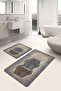 Set of 2 Hexagonal Motif Geometric Geometric Classic 2-Piece Bath Mat Set on Brown Floor - 6