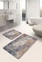Set of 2 Modern 2-Piece Bathroom Mat Set with Watercolor Motif on Canvas Floor and Antique Antique Motif - 6