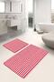 Set of 2 Geometric Simple & Stylish 2-Piece Bath Mat Set with Striped Motifs on Red Floor - 3