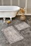2-Piece Bath Mat Set with Framed Motif and Antique Patterned Antique Motif on Brown and White Floor - 6