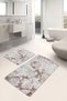 Cream - Vintage 2-Piece Bathroom & Kitchen Mat Set with Canvas Motif Paint on Red Floor - 2