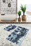 Set of 2 Classic Motif Geometric Patterned Geometric Simple & Stylish 2-Piece Bath Mat Set on Blue Background - 2