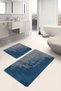Set of 2 Vintage 2-Piece Bath Mat Set with Antique Motif and Antique Pattern on Blue Floor