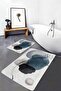 Bohemian Classic 2-Piece Bath Mat Set with Modern Art Motif Black Blue Oil Painting Pattern on Ecru Floor - 2