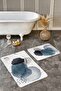 Bohemian Classic 2-Piece Bath Mat Set with Modern Art Motif Black Blue Oil Painting Pattern on Ecru Floor - 5