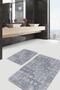 Set of 2 Plain & Stylish 2-Piece Bathroom Mat Set with Knitted Motif on Gray Floor and Antique Patterned - 5