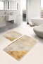 Set of 2 Geometric Motif Houndstooth Patterned Geometric Classic 2-Piece Bath Mat Set on Gold Floor