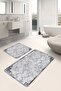 Gray - Black Framed Motif Marble Patterned Classic Antique Motif 2-Piece Bathroom Mat Set - 6